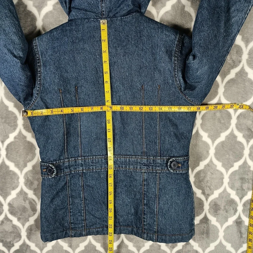 Limited Too Denim Jacket Girls Size 10 Blue Hooded Quilted Lined Y2K